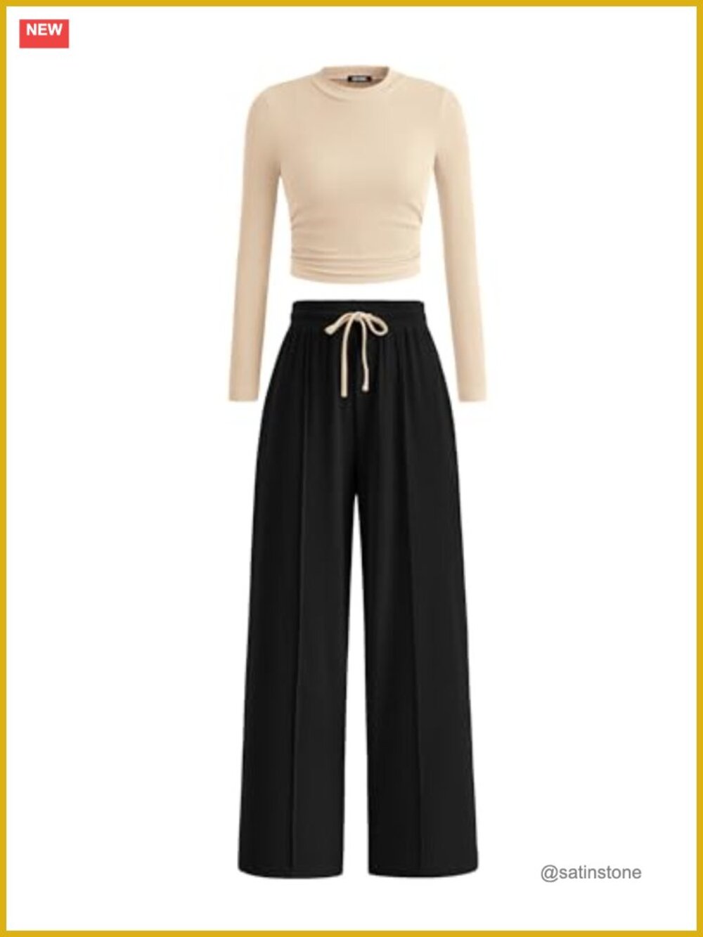 Ribbed Knit Two Piece Lounge Set Long Sleeve Crop Top Wide Leg Pants with